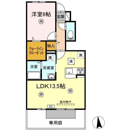 グランツ上薬王寺C棟(1LDK/1階)の間取り写真