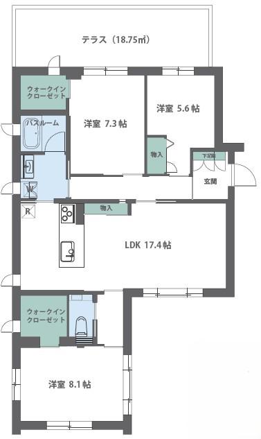 ザ アビュータス ヒルズ柿の木坂(3LDK/3階)の間取り写真