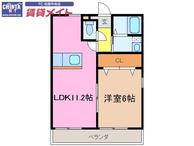 クラウドIII A(1LDK/2階)の間取り写真