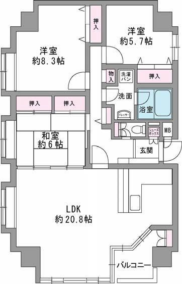 セイワパレス四天王寺(3LDK/2階)の間取り写真