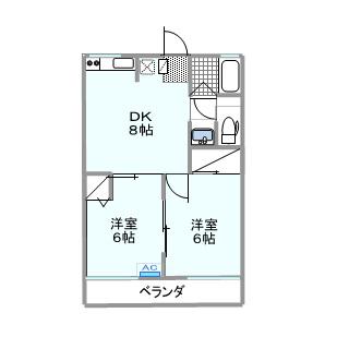 北斗シャトーB(2DK/1階)の間取り写真