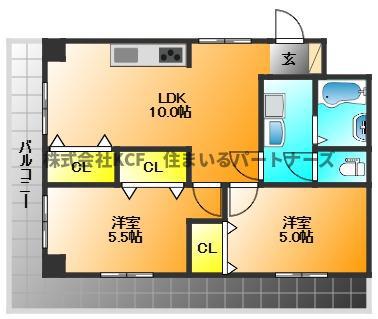 組坂ビルNO.8(2LDK/2階)の間取り写真