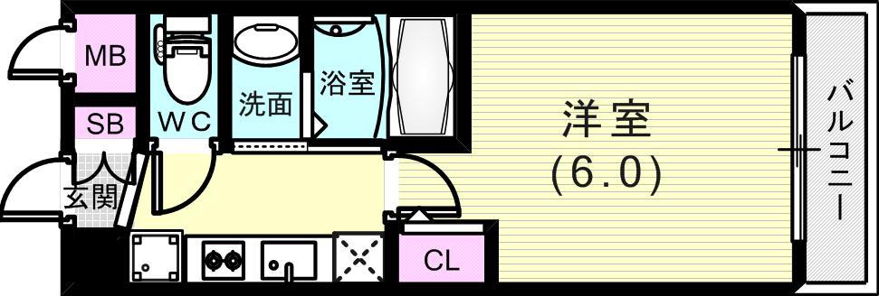 エステムコート神戸湊町(1K/9階)の間取り写真