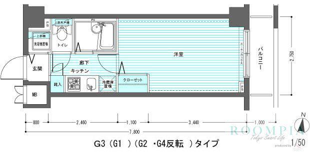 レジディア多摩川(1K/3階)の間取り写真