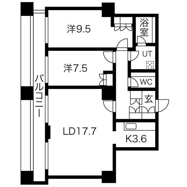 グランパークハイツ(2LDK/12階)の間取り写真