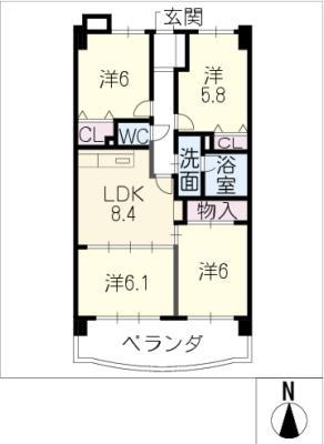 ジョイフル春日 弐号館(4DK/3階)の間取り写真
