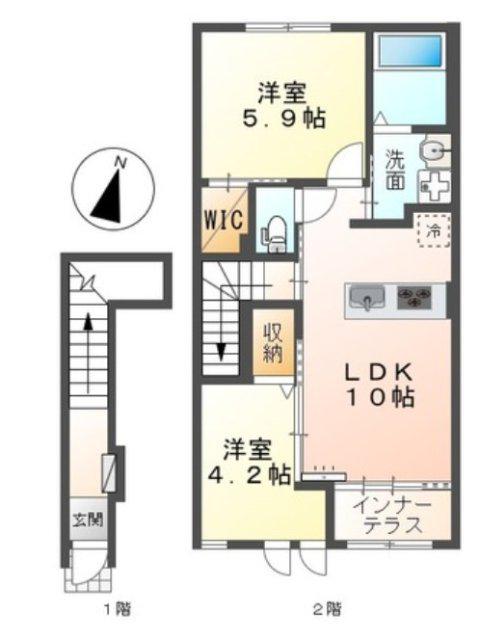 シェルル・スターテラス中瀬(2LDK/2階)の間取り写真