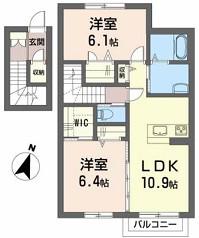 ファミーユ仲町(2LDK/2階)の間取り写真