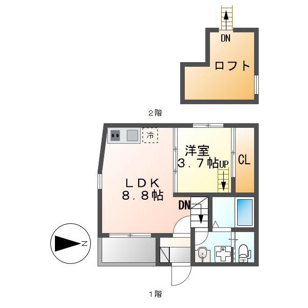 SUCRE FER シュクルフェール(1LDK/2階)の間取り写真