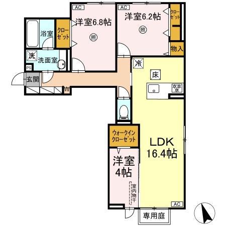 トリシア寺塚(3LDK/1階)の間取り写真