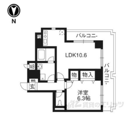 ライオンズマンション下鴨本町(1LDK/4階)の間取り写真