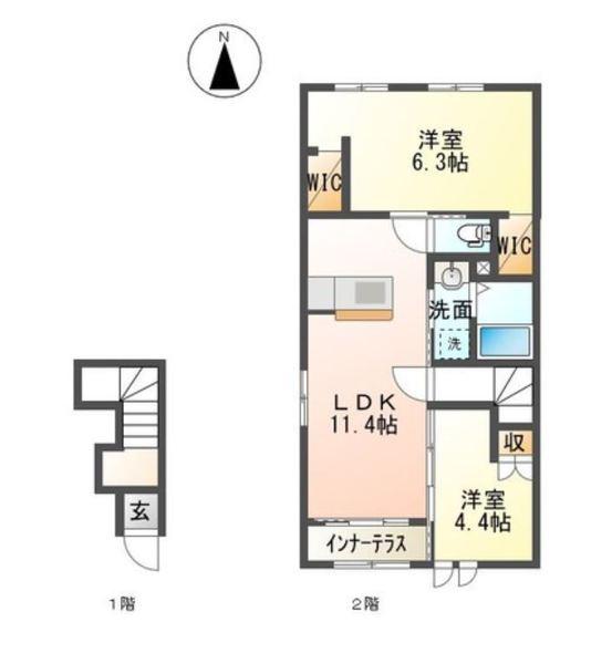 ヴィラ ハルモニアII(2LDK/2階)の間取り写真
