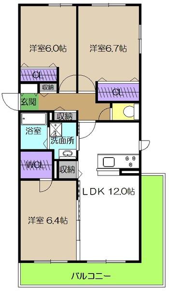 シャーメゾン初月II B棟(3LDK/3階)の間取り写真