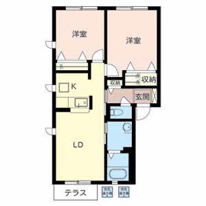 ティアラ・駅南A・B(2LDK/1階)の間取り写真