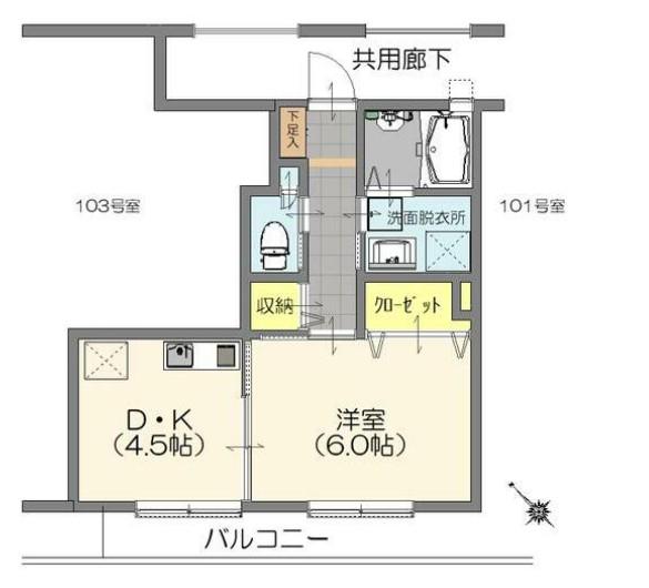 シルクロード原市(1DK/1階)の間取り写真