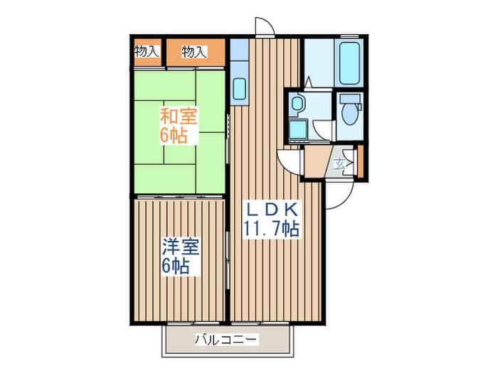 サンフラワー愛子A(2LDK/2階)の間取り写真