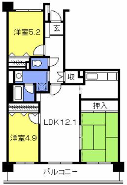 与野本町ハイツ(3LDK/3階)の間取り写真