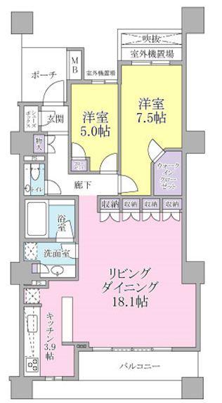シエルズガーデン エールタワー(2LDK/5階)の間取り写真