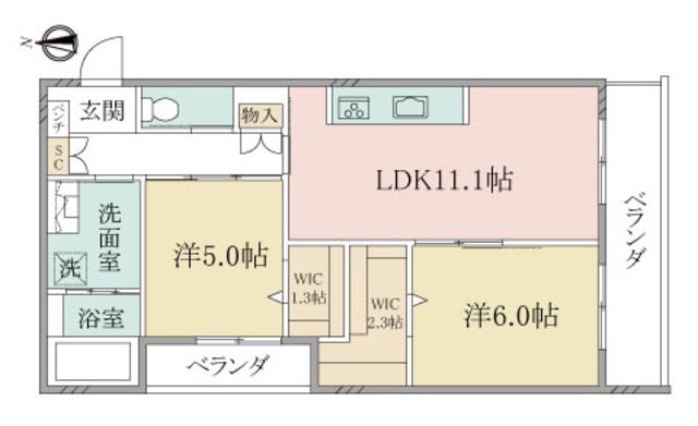 ヘーベルヴィレッジ南浦和IV春夏秋冬(2LDK/3階)の間取り写真