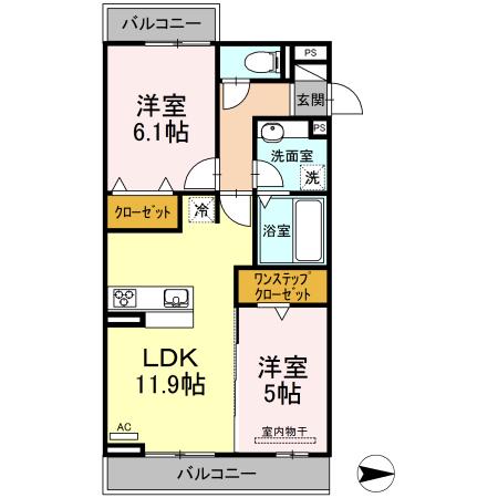 D-グレイス A(2LDK/2階)の間取り写真