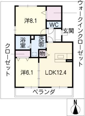 サニーヒルズA(2LDK/2階)の間取り写真