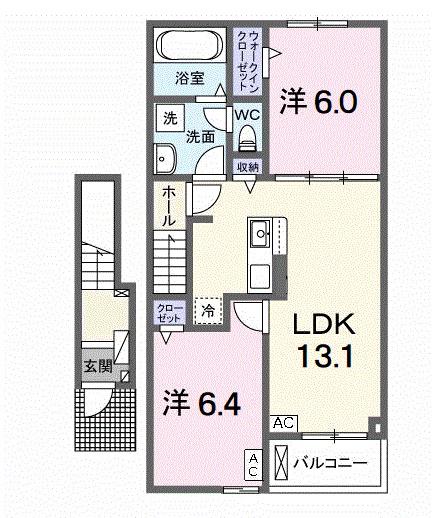 HALU(2LDK/2階)の間取り写真