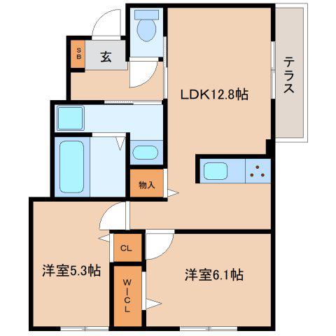 当麻寺MKコートV(2LDK/1階)の間取り写真