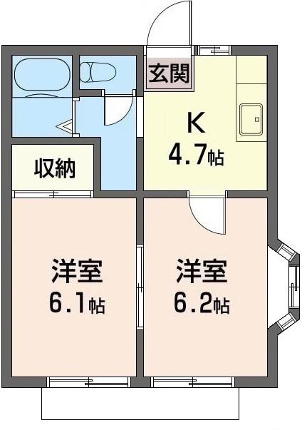 衣笠パークB棟(2DK/1階)の間取り写真