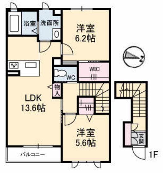 サリアンコート川田(2LDK/2階)の間取り写真