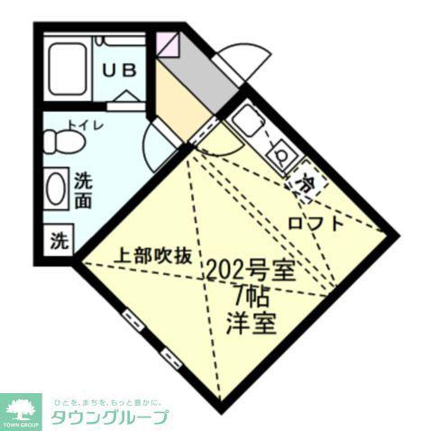 ベイルーム上町屋AB棟(ワンルーム/2階)の間取り写真
