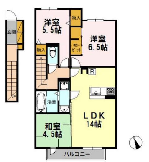 北野翠亭/エアリクスII(3LDK/2階)の間取り写真