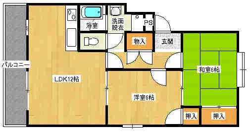 ニューハイツ(2LDK/2階)の間取り写真
