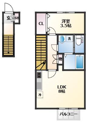 フォレス北仙台I(1LDK/2階)の間取り写真