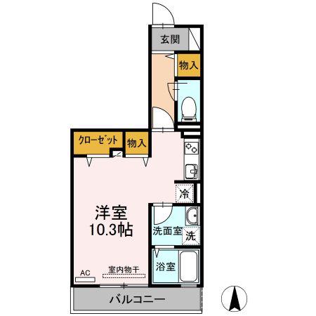 夢りんどうI(ワンルーム/2階)の間取り写真
