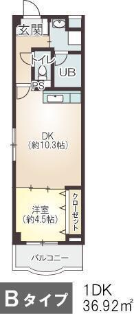 メルフィール岡本(1DK/2階)の間取り写真