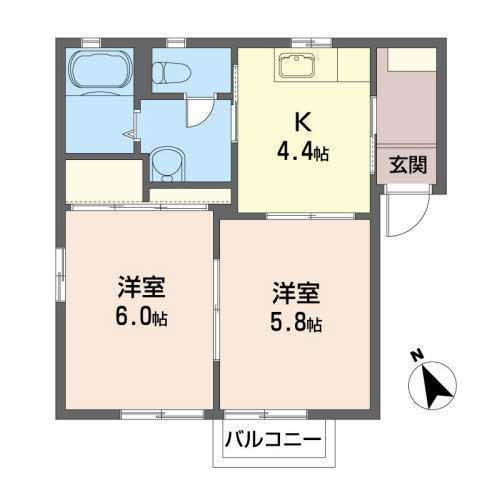 ドリーム仁井田A(2K/2階)の間取り写真