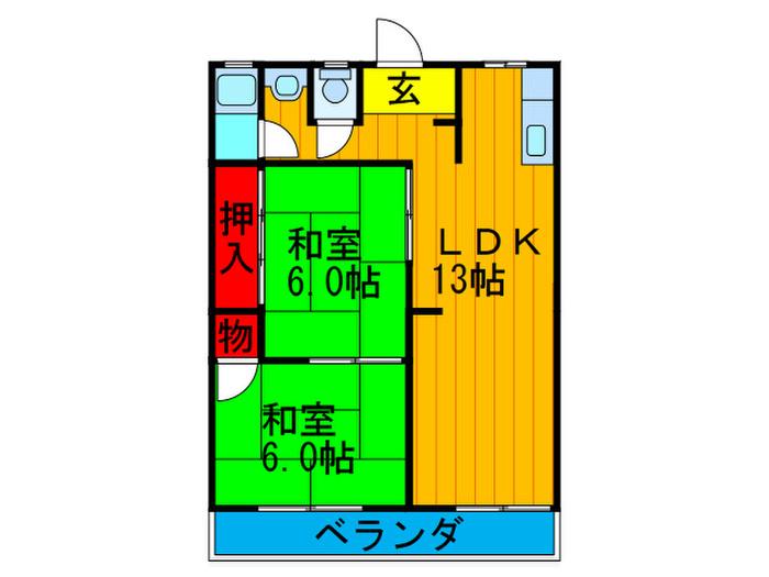 第2南ハイツ(2LDK/2階)の間取り写真