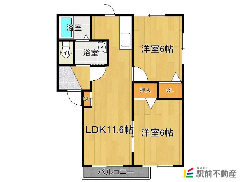 ショコラ神埼D(2LDK/1階)の間取り写真
