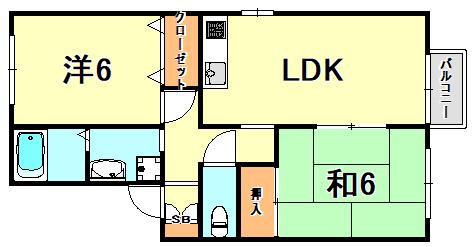ヒルズ大谷II(2LDK/2階)の間取り写真