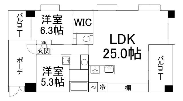 エステムコート都島キャトルプランシュ(2LDK/7階)の間取り写真