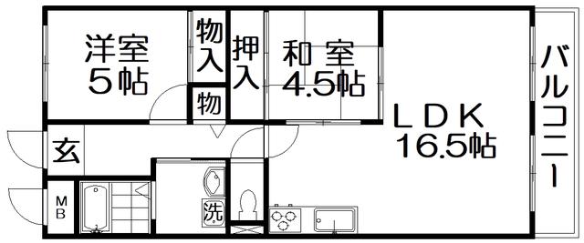 ハイパークマンション(2LDK/3階)の間取り写真