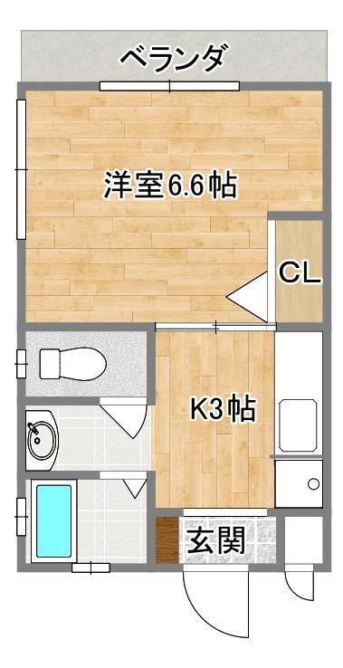 Kハウス(1K/3階)の間取り写真