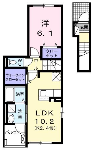 シャーローム(1LDK/2階)の間取り写真
