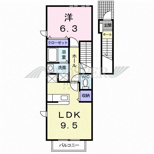 ディアコートF(1LDK/1階)の間取り写真