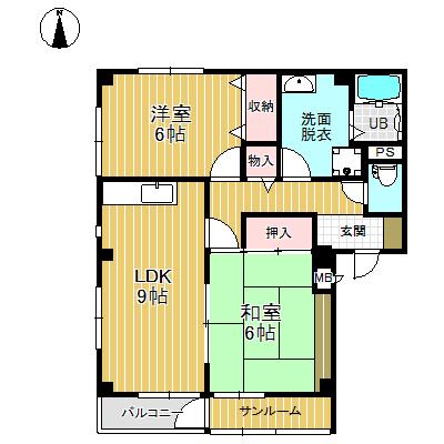 エクセルハイツ千原崎(2LDK/3階)の間取り写真
