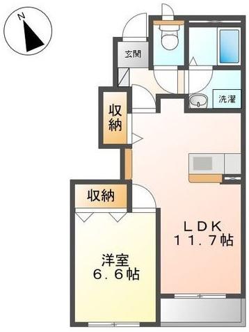 リバーウッド絆(1LDK/1階)の間取り写真