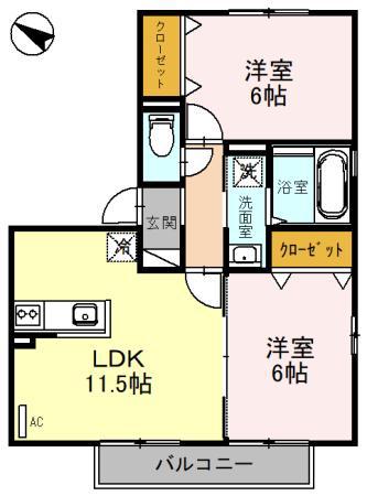 ルピナス・田上 A(2LDK/2階)の間取り写真