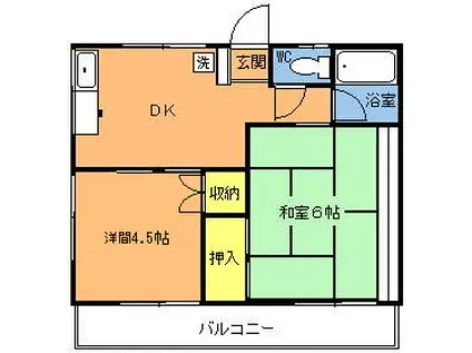 クローバーハウス(2DK/2階)の間取り写真