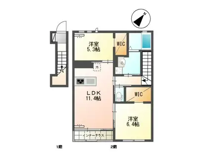 ラフィーネA(2LDK/2階)の間取り写真
