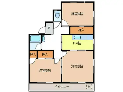 富士ハイツA棟(3K/1階)の間取り写真